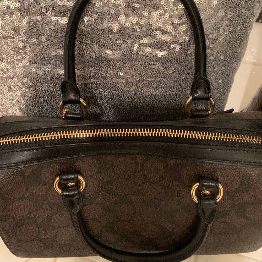 COACH Rowan mini Satchel In Signature Canvas Brown and black leather.GREAT SHAPE